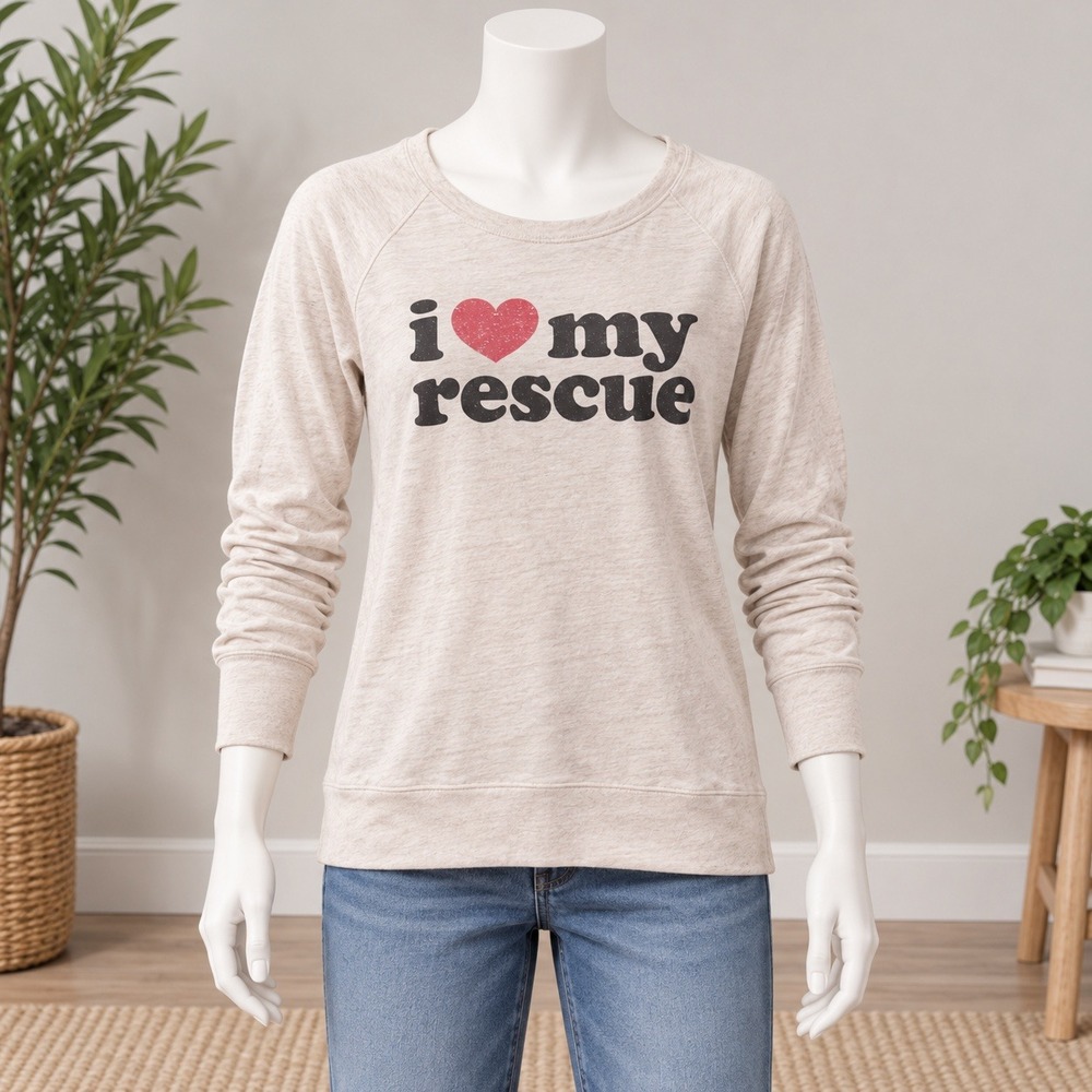 Mudd Pullover Sweatshirt Womens XL Cream I Love My Rescue Cutout Back Graphic